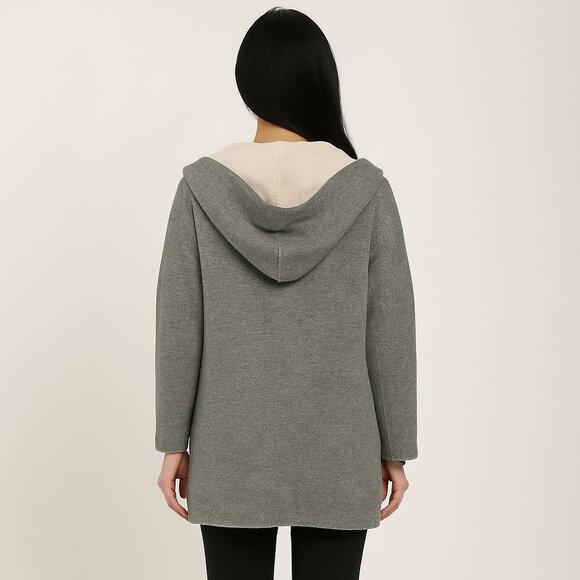 BlankNYC Gray Hooded Cardigan Sweater Coat with Front Pockets - Picture 2 of 8